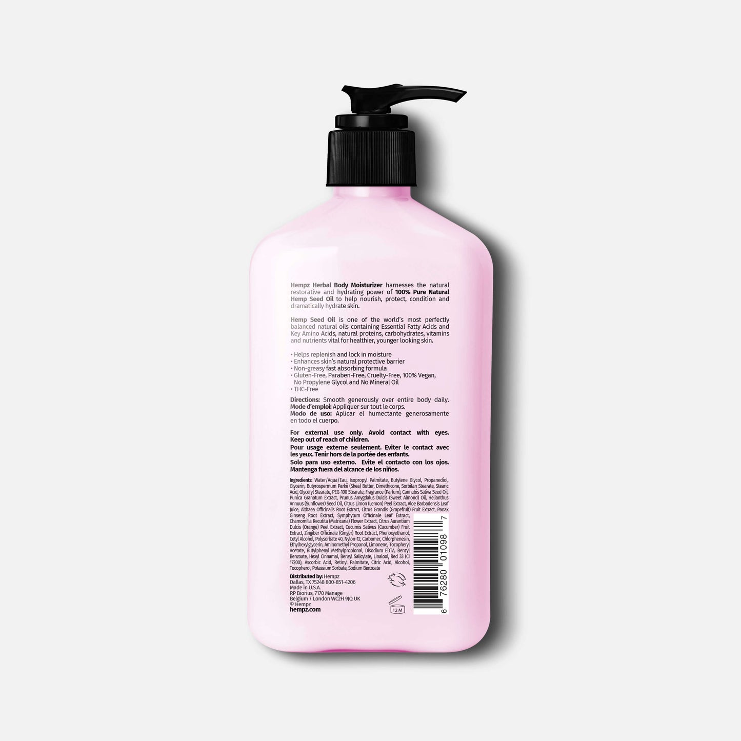 Hempz Pomegranate Herbal Body Moisturizing Lotion, Back