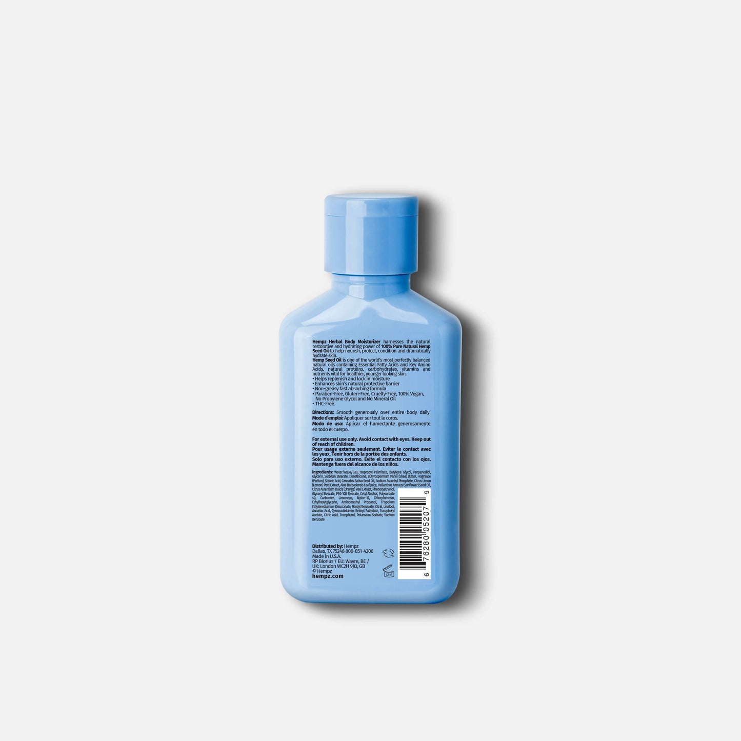 Back of Hempz Travel-Size Beauty Actives Ocean Breeze Herbal Body Moisturizer with Hyaluronic Acid