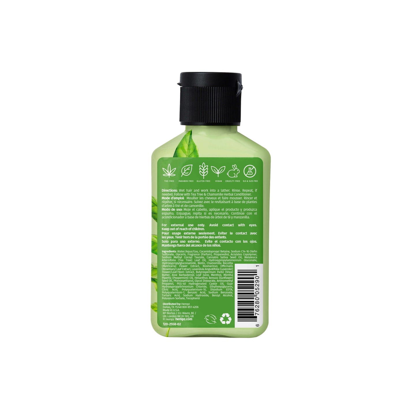 Hempz Travel-Size Tea Tree & Chamomile Herbal Shampoo with Vegan Biotin & Tea Tree Oil for Scalp Care, Back