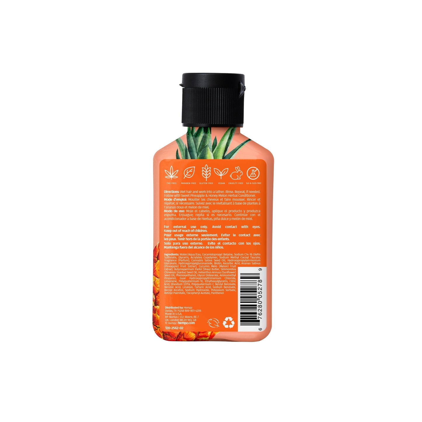 Hempz Travel-Size Sweet Pineapple & Honey Melon Herbal Shampoo with Vegan Biotin & Vitamin C for Thin/Fine Hair, back