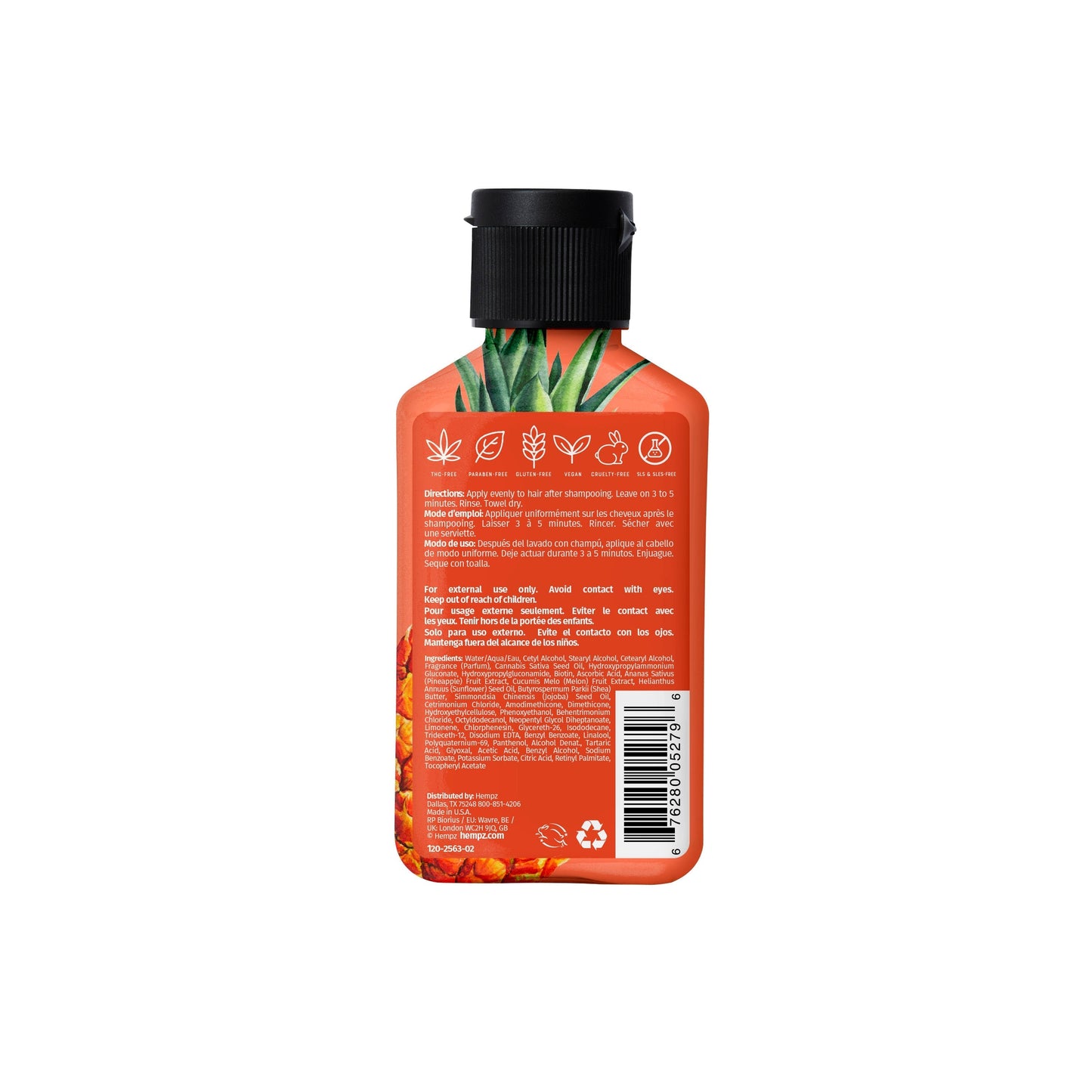Hempz Travel-Size Sweet Pineapple & Honey Melon Herbal Conditioner with Vegan Biotin & Vitamin C for Thin/Fine Hair, Back