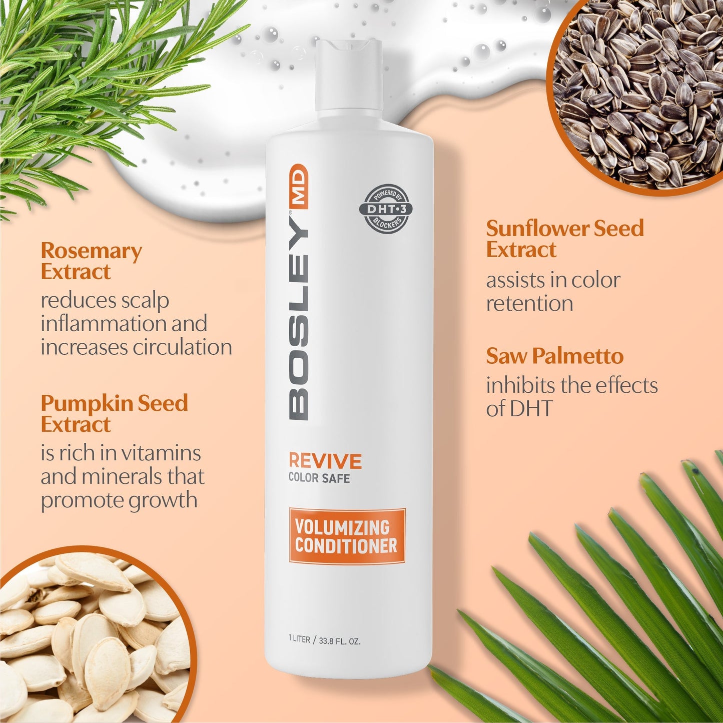 Bosley Revive Color Safe Volumizing Conditioner with ingredients.