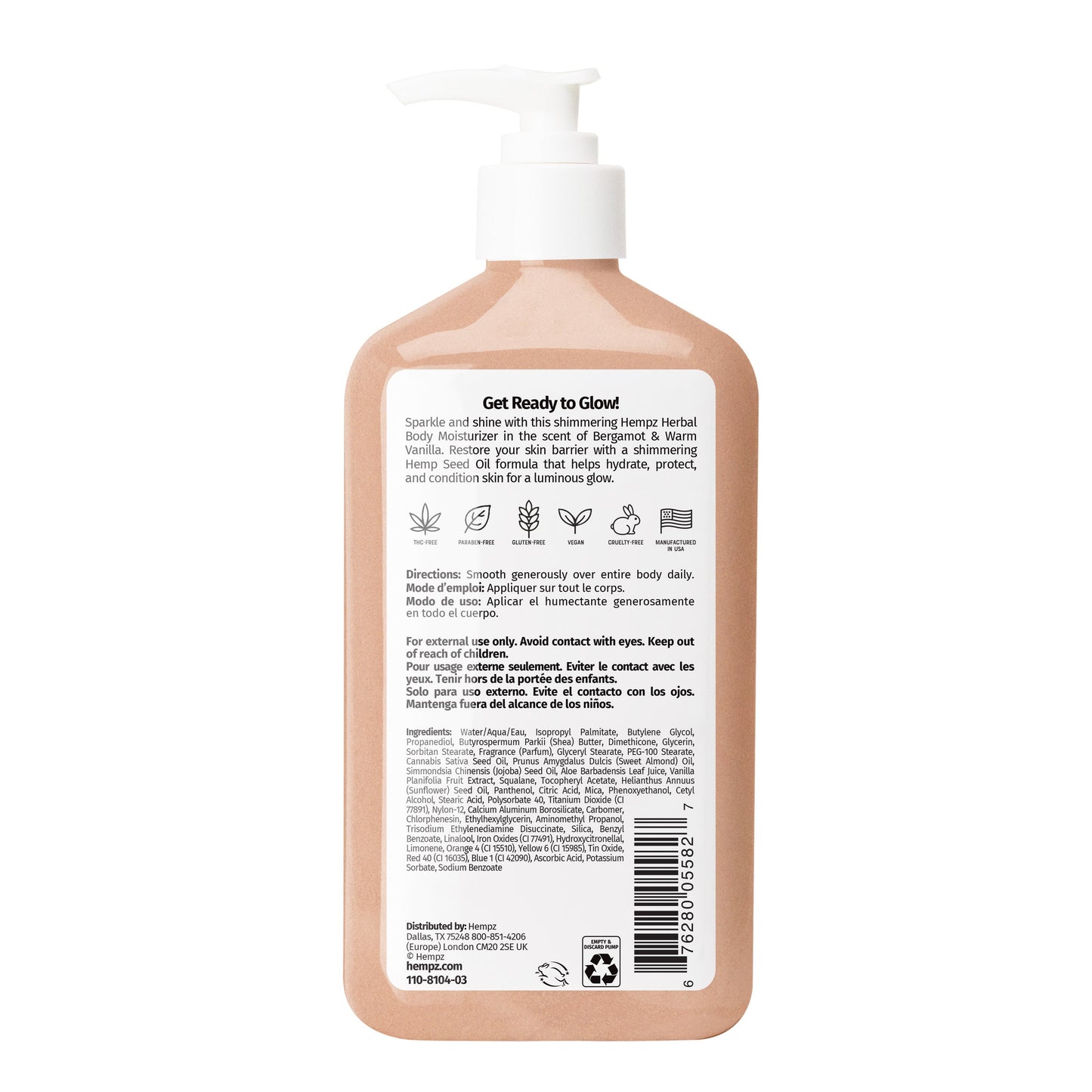 Hempz Glow Getter Herbal Body Moisturizer, back