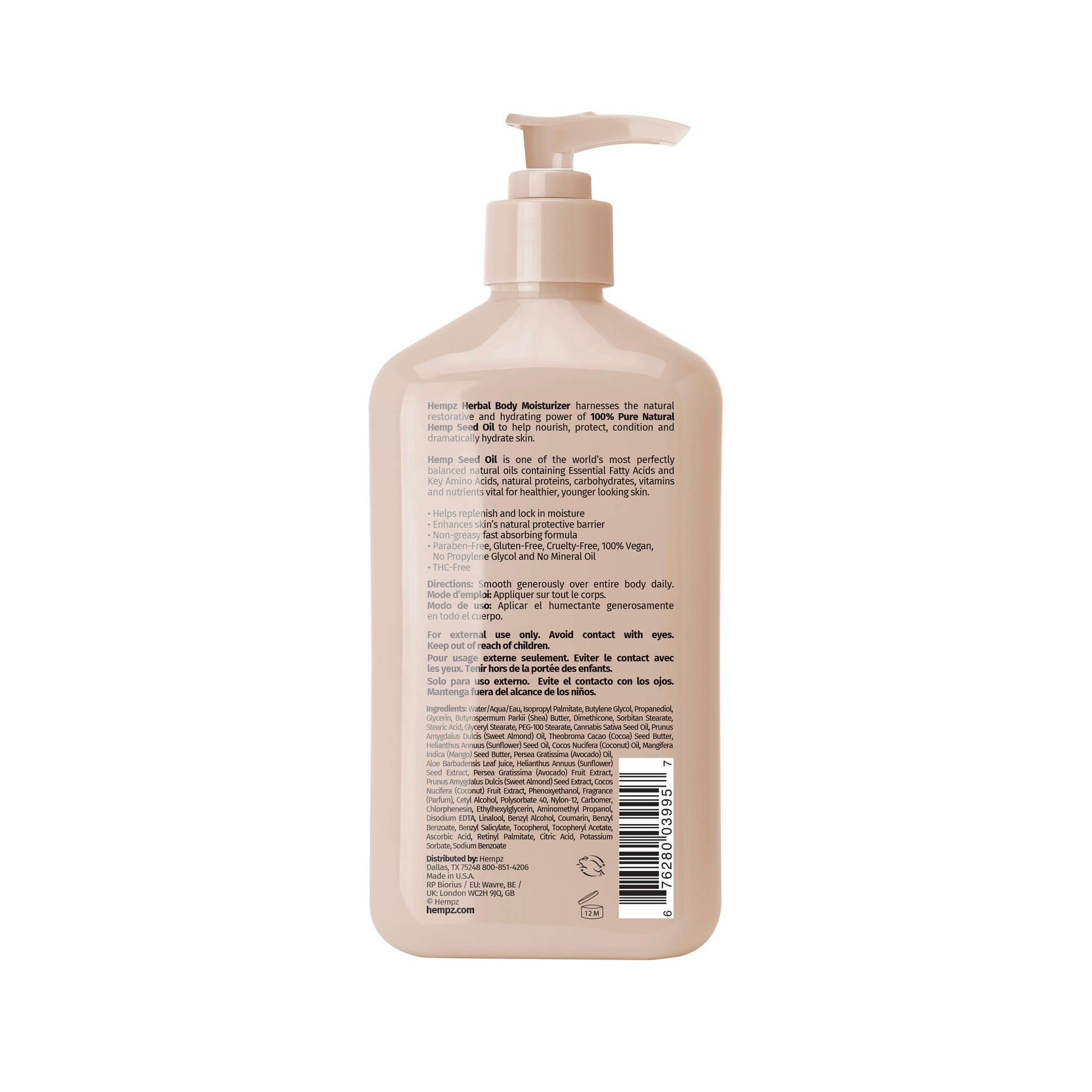 Hempz Koa & Sweet Almond Smoothing Herbal Body Moisturizing Lotion for Dry Skin, Back