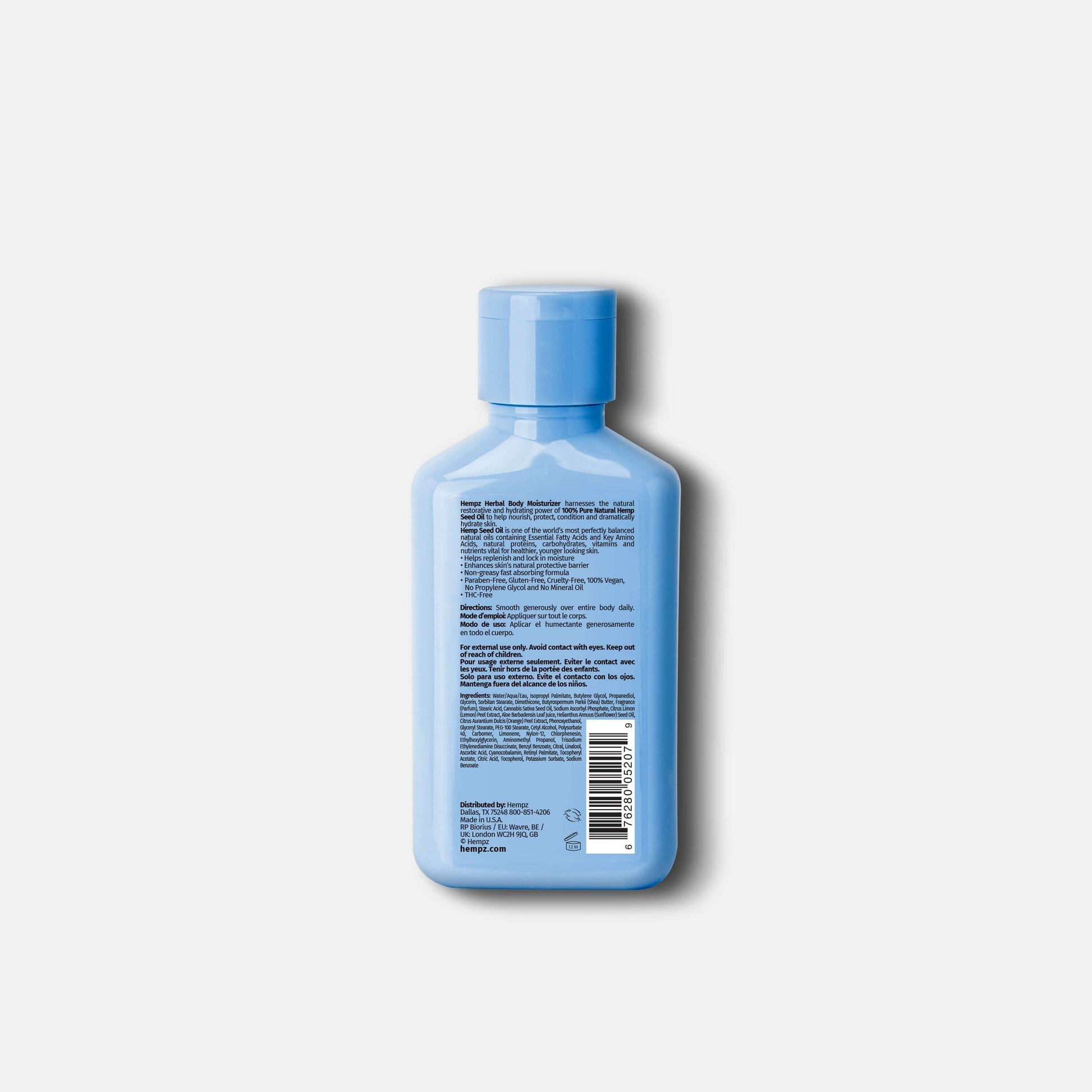Back of Hempz Travel-Size Beauty Actives Ocean Breeze Herbal Body Moisturizer with Hyaluronic Acid