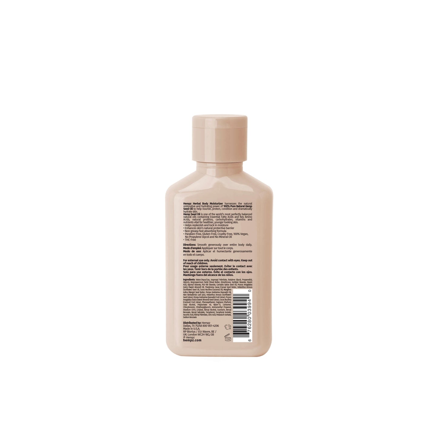 Hempz Travel-Size Koa & Sweet Almond Smoothing Herbal Body Moisturizing Lotion for Dry Skin, Back