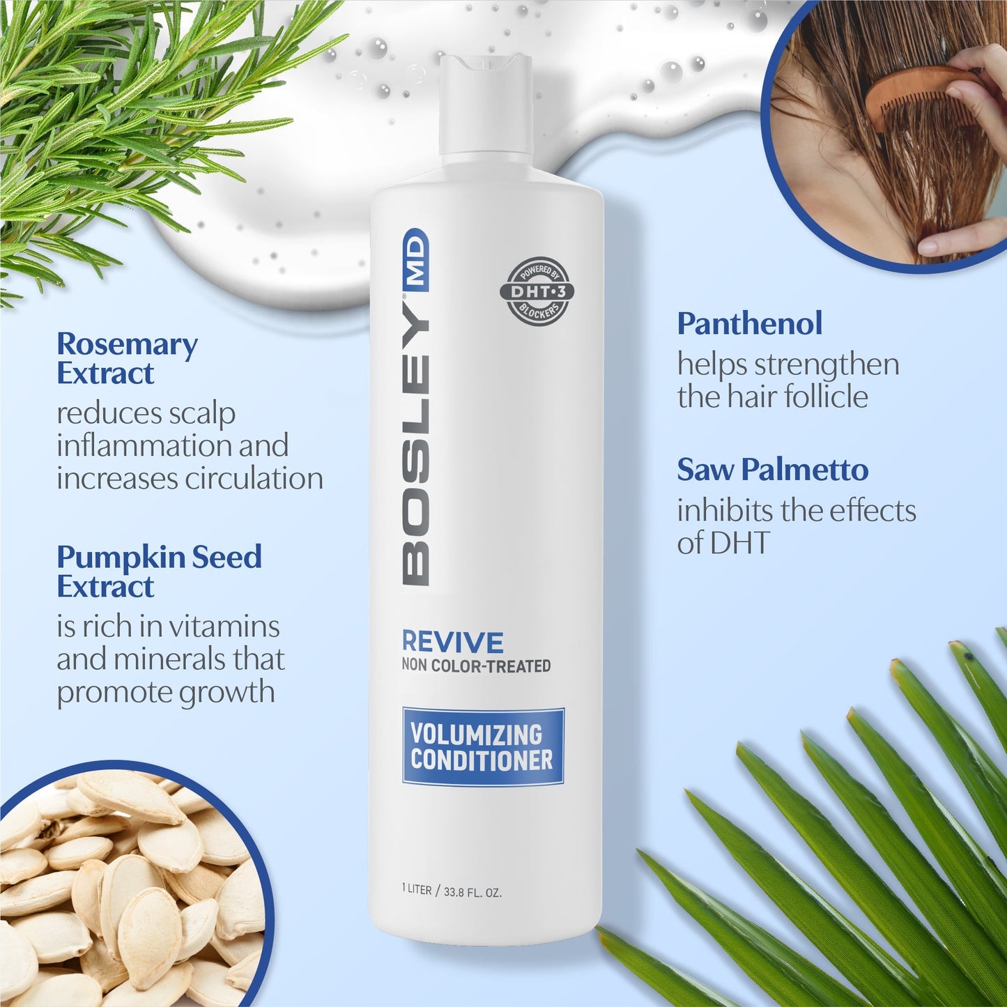 BosleyMD Revive Non Color-Treated Volumizing Conditioner with ingredients.