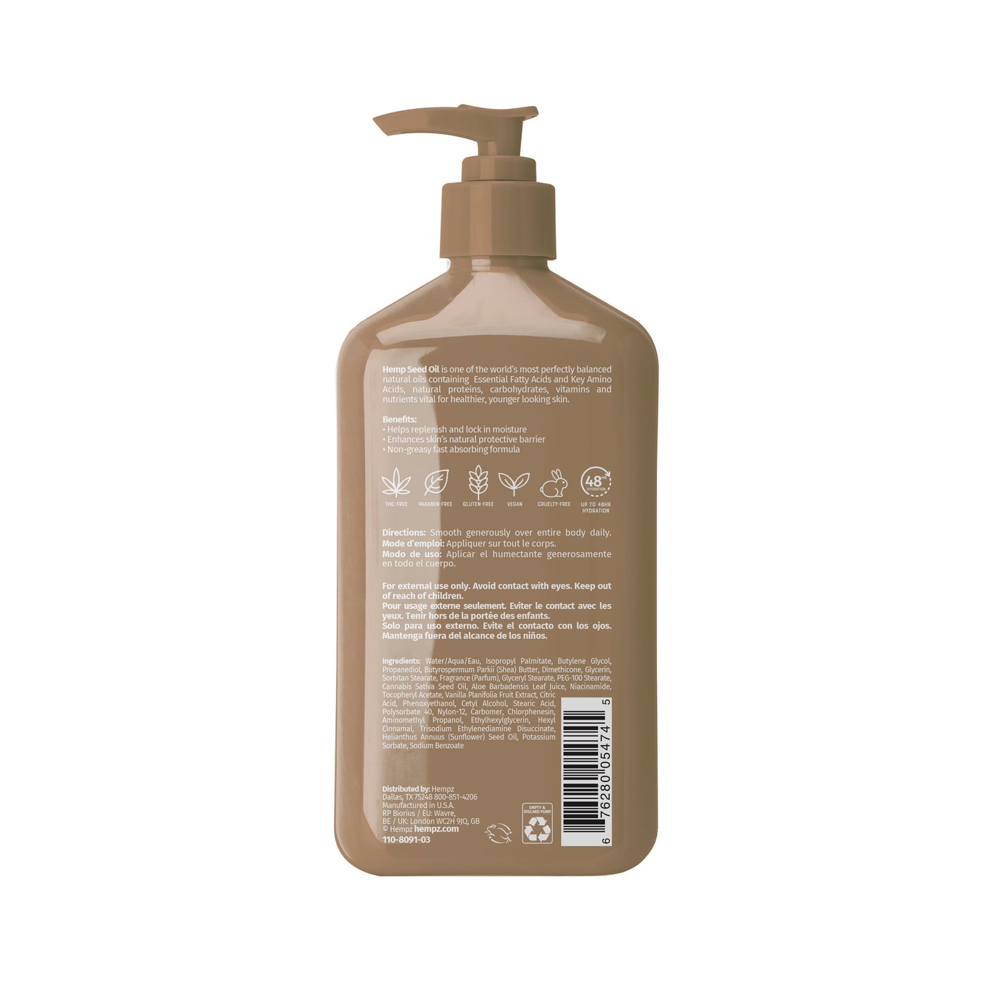 Hempz Beauty Actives Vanilla Lux Herbal Body Moisturizing Lotion, back