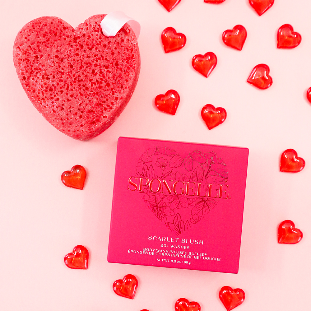 Scarlet Blush Heart Body Wash Infused Buffer Red Sponge