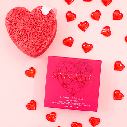 Scarlet Blush Heart Body Wash Infused Buffer Red Sponge