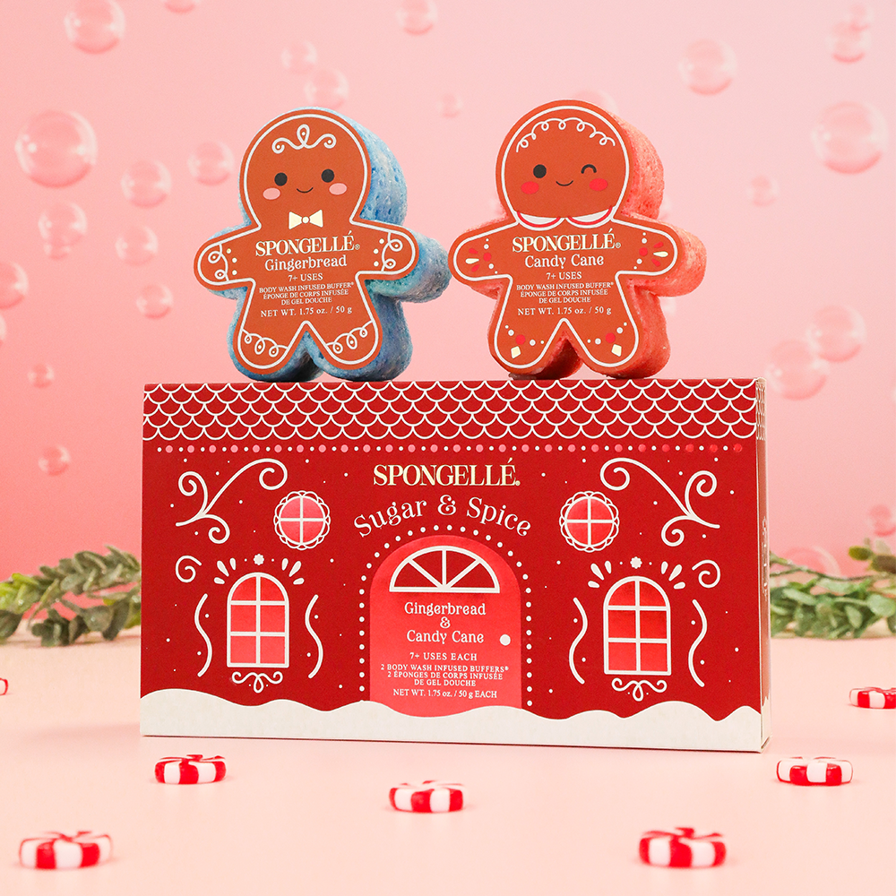 Sugar & Spice Holiday Gingerbread Gift Set of 2 Body Wash Infused Buffers
