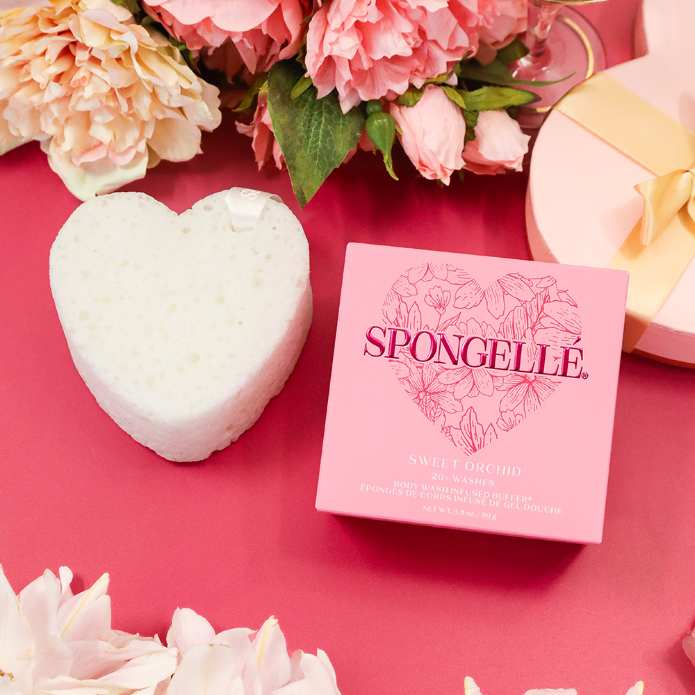 Sweet Orchid Heart Body Wash Infused Buffer White Sponge